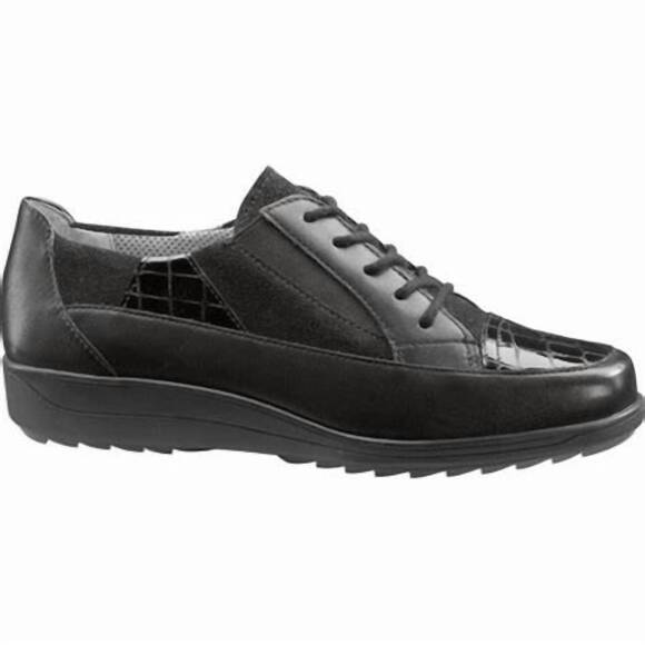 NEW ARA women's mae leather sneaker in crow patent/snake suede